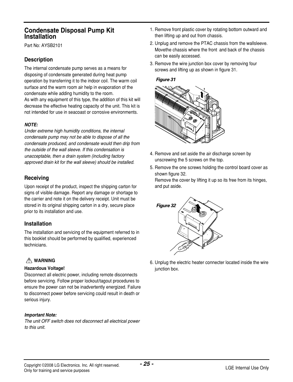 Condensate disposal pump kit installation | LG LP121CEM-Y8 User Manual | Page 25 / 48