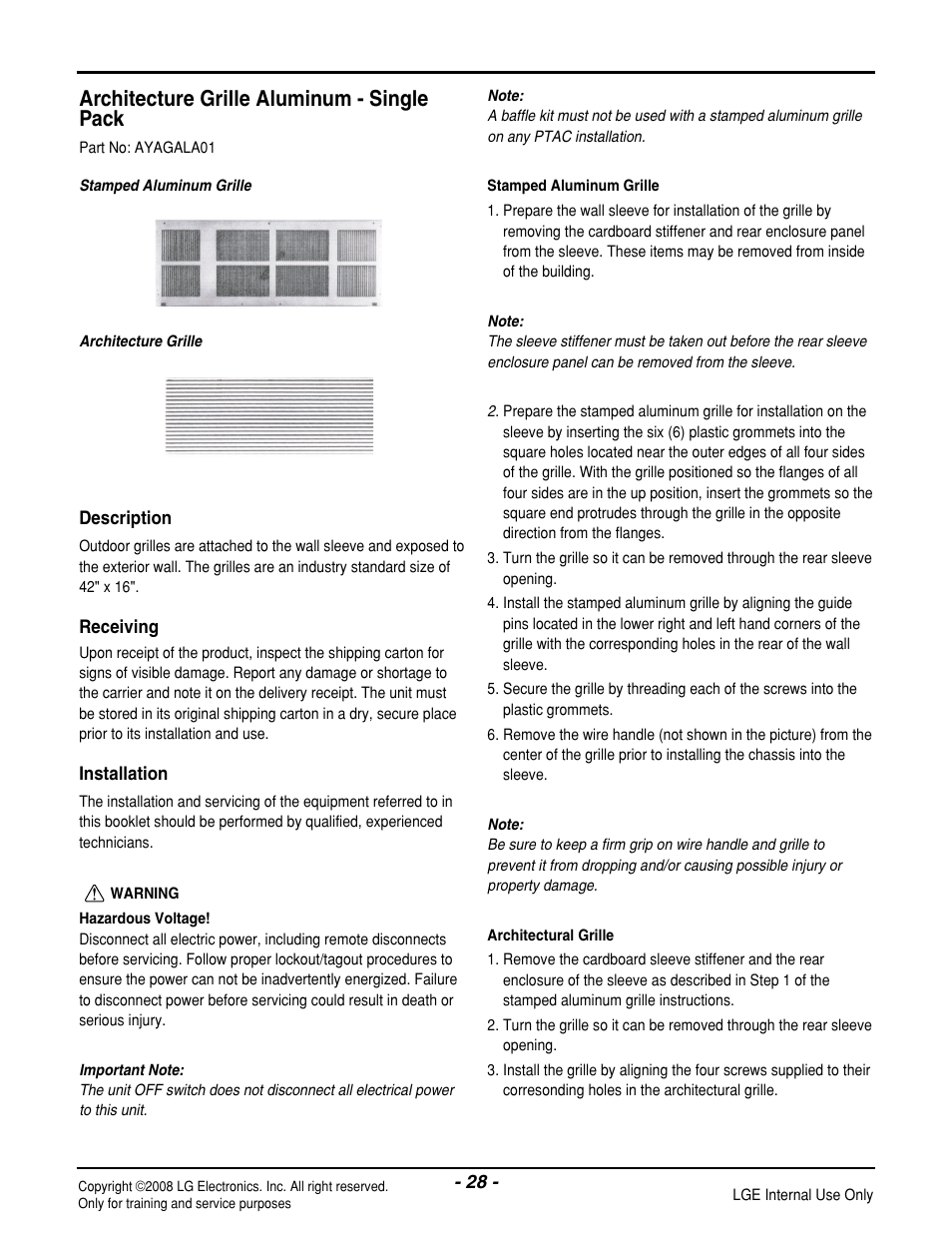 Architecture grille aluminum - single pack | LG LP121CEM-Y8 User Manual | Page 28 / 48