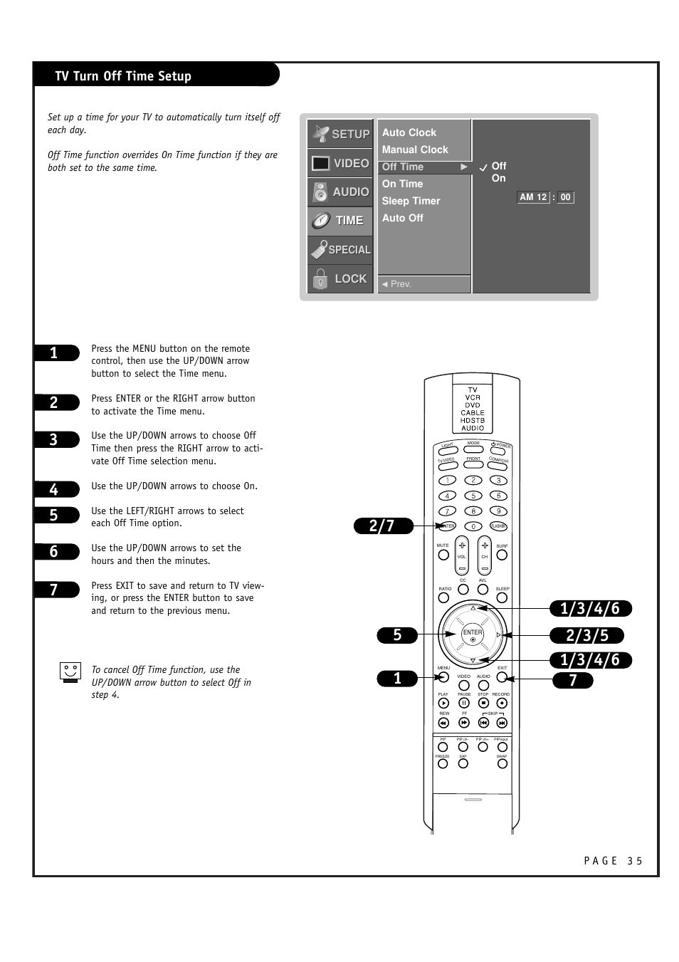 Tv turn off time setup, Setup, Setup video video audio audio time time lock lock | LG RU-48SZ40 User Manual | Page 35 / 60