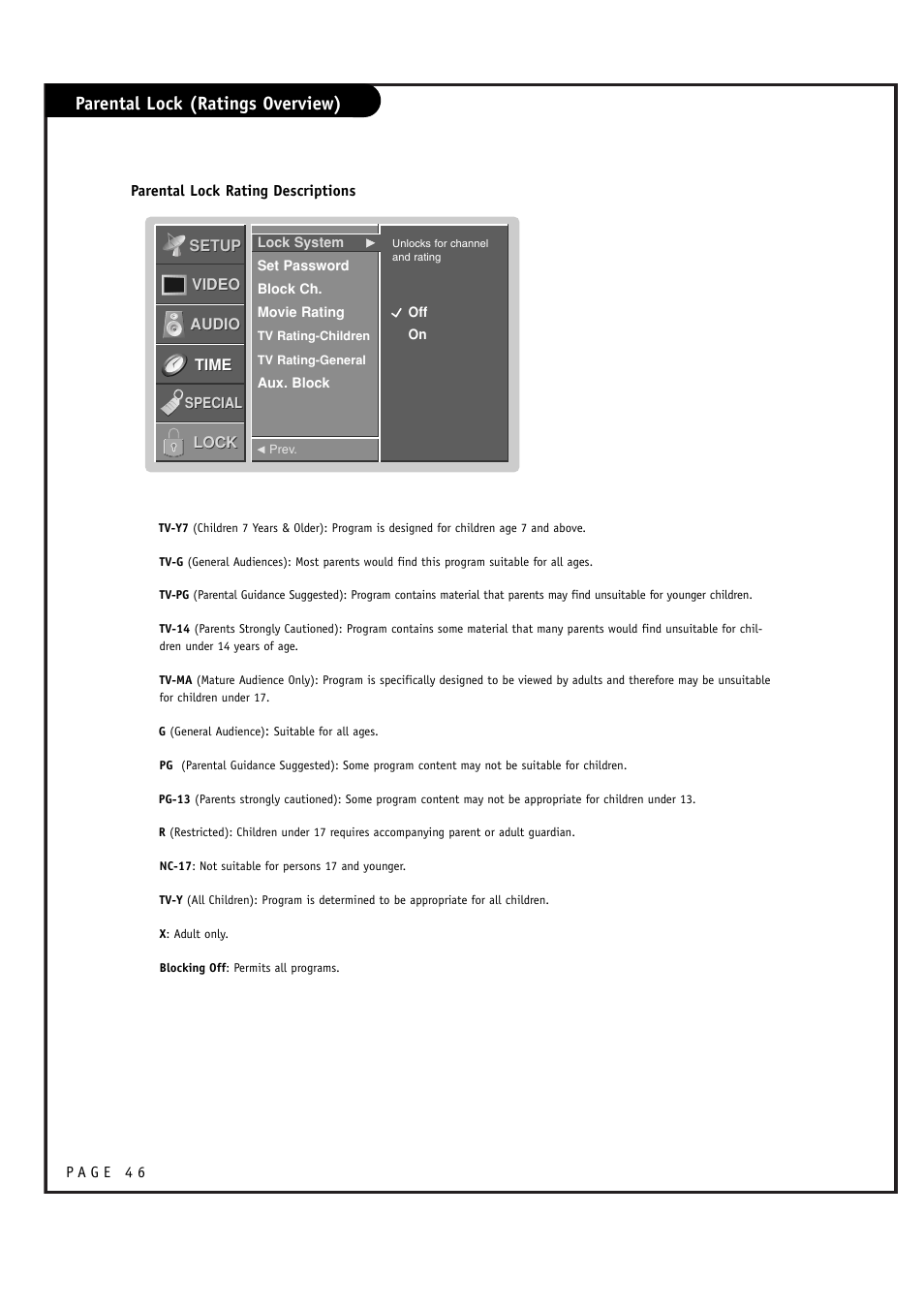 Parental lock (ratings overview) | LG RU-48SZ40 User Manual | Page 46 / 60