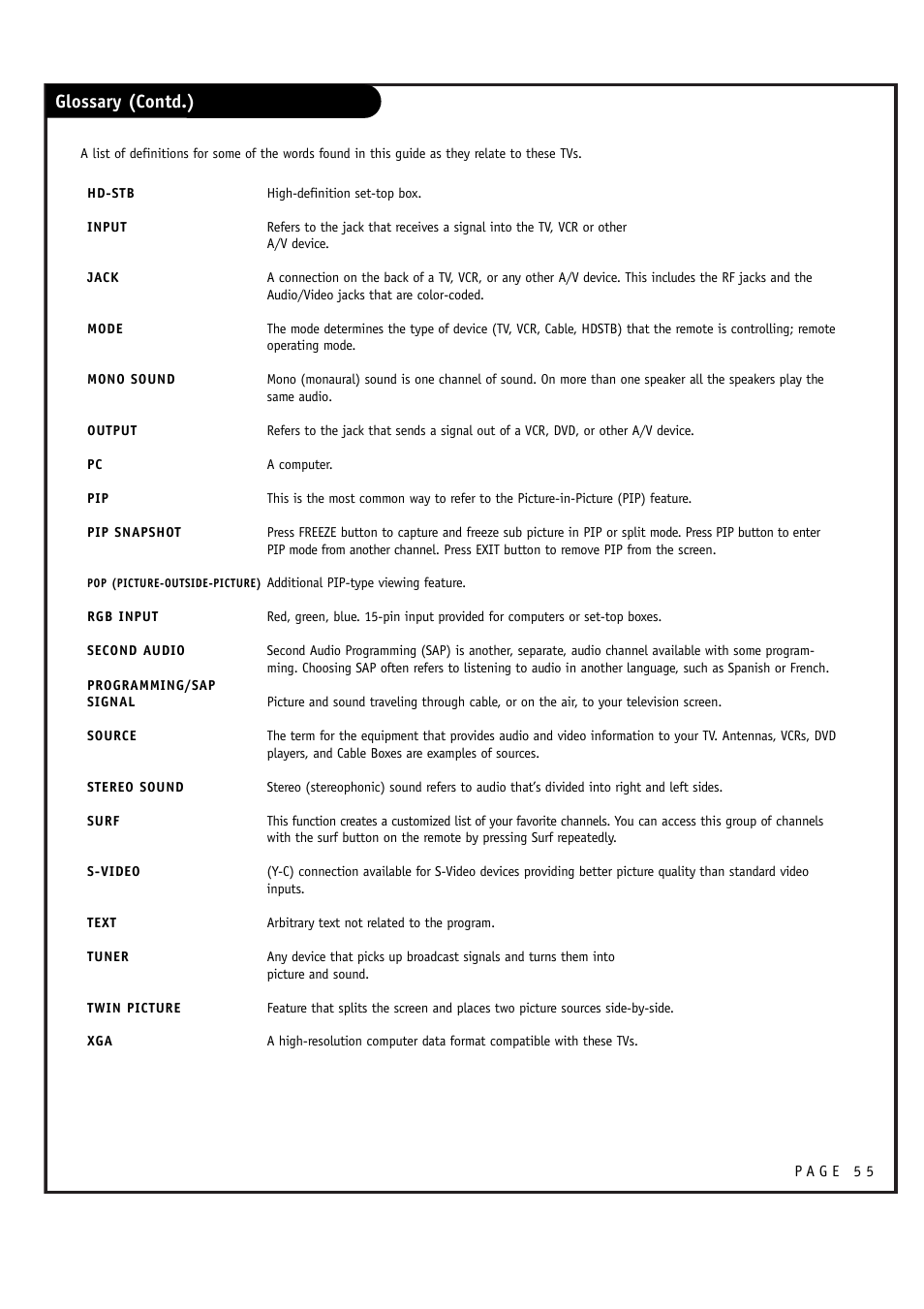 Glossary (contd.) | LG RU-48SZ40 User Manual | Page 55 / 60