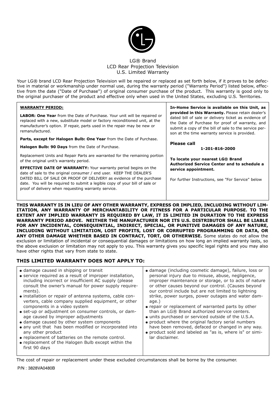 This limited warranty does not apply to | LG RU-48SZ40 User Manual | Page 60 / 60