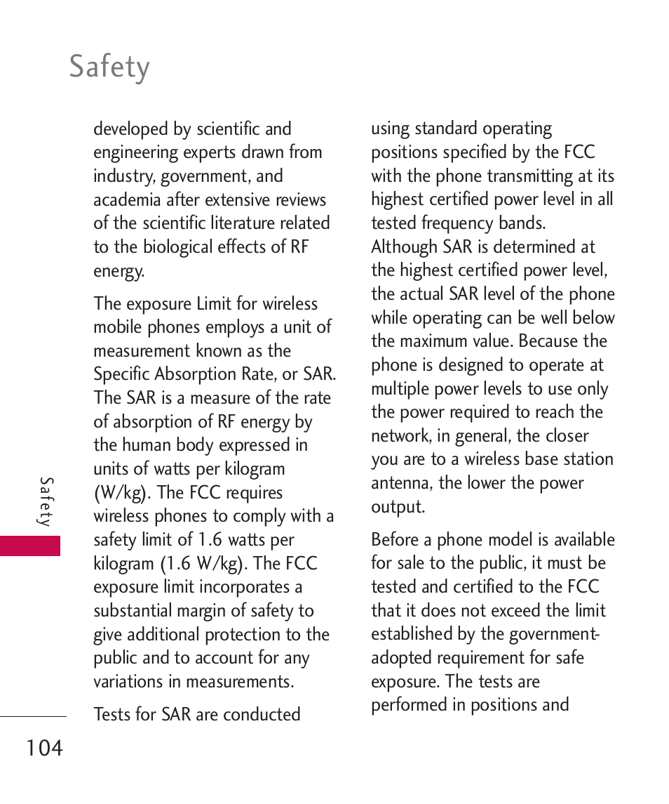 Safety | LG AX310 User Manual | Page 106 / 119