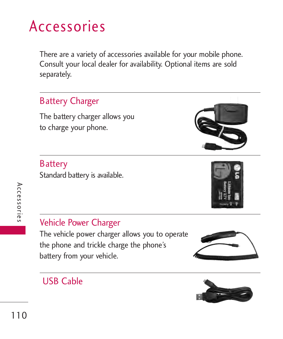 Accessories | LG AX310 User Manual | Page 112 / 119