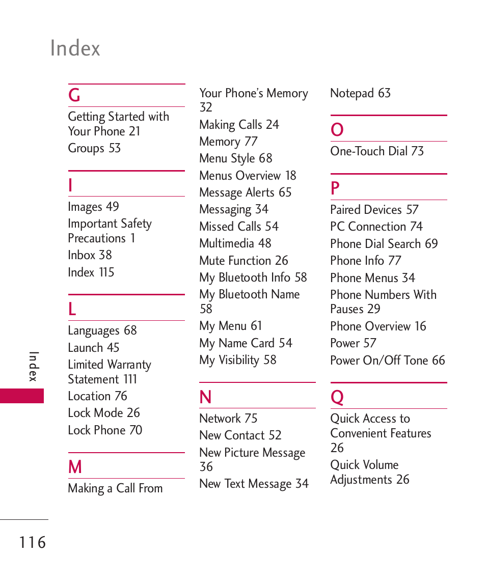 Index | LG AX310 User Manual | Page 118 / 119