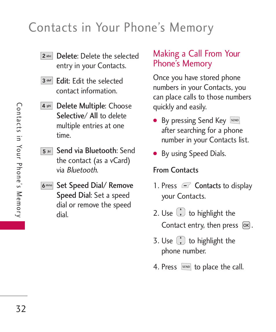 Making a call from your phon, Making a call from your phone’s memory | LG AX310 User Manual | Page 34 / 119