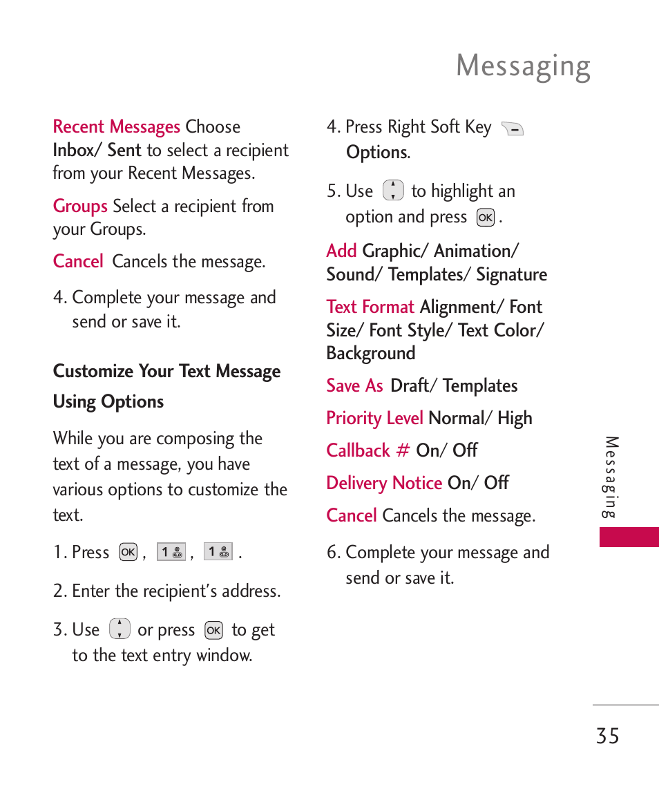 Messaging | LG AX310 User Manual | Page 37 / 119