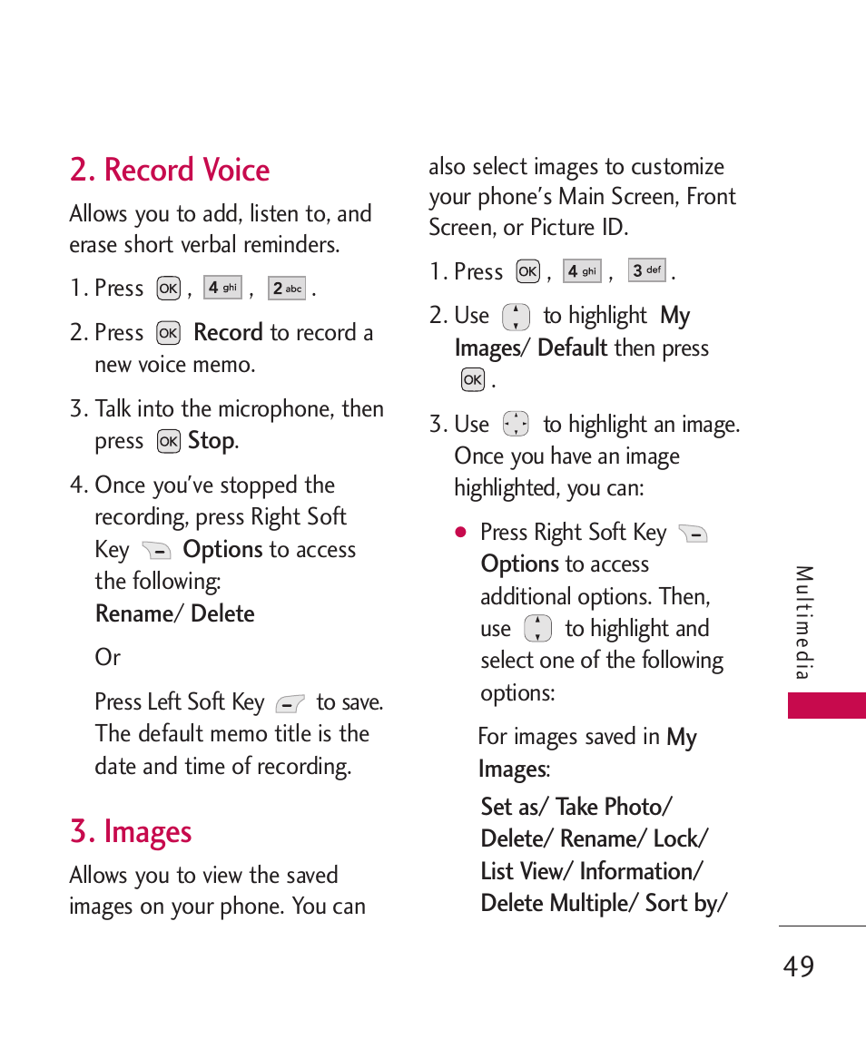 Record voice, Images | LG AX310 User Manual | Page 51 / 119