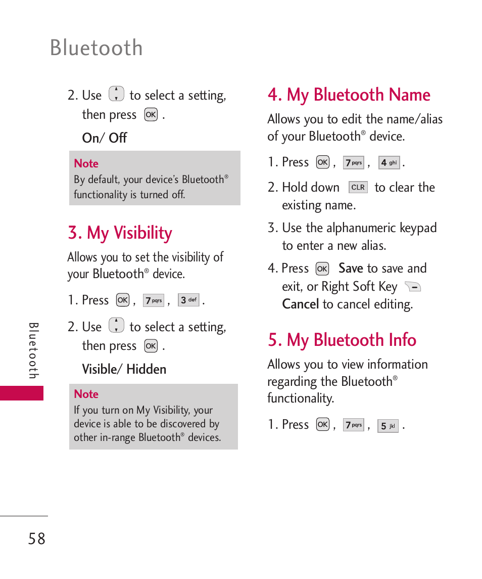 My visibility, My bluetooth name, My bluetooth info | Bluetooth | LG AX310 User Manual | Page 60 / 119