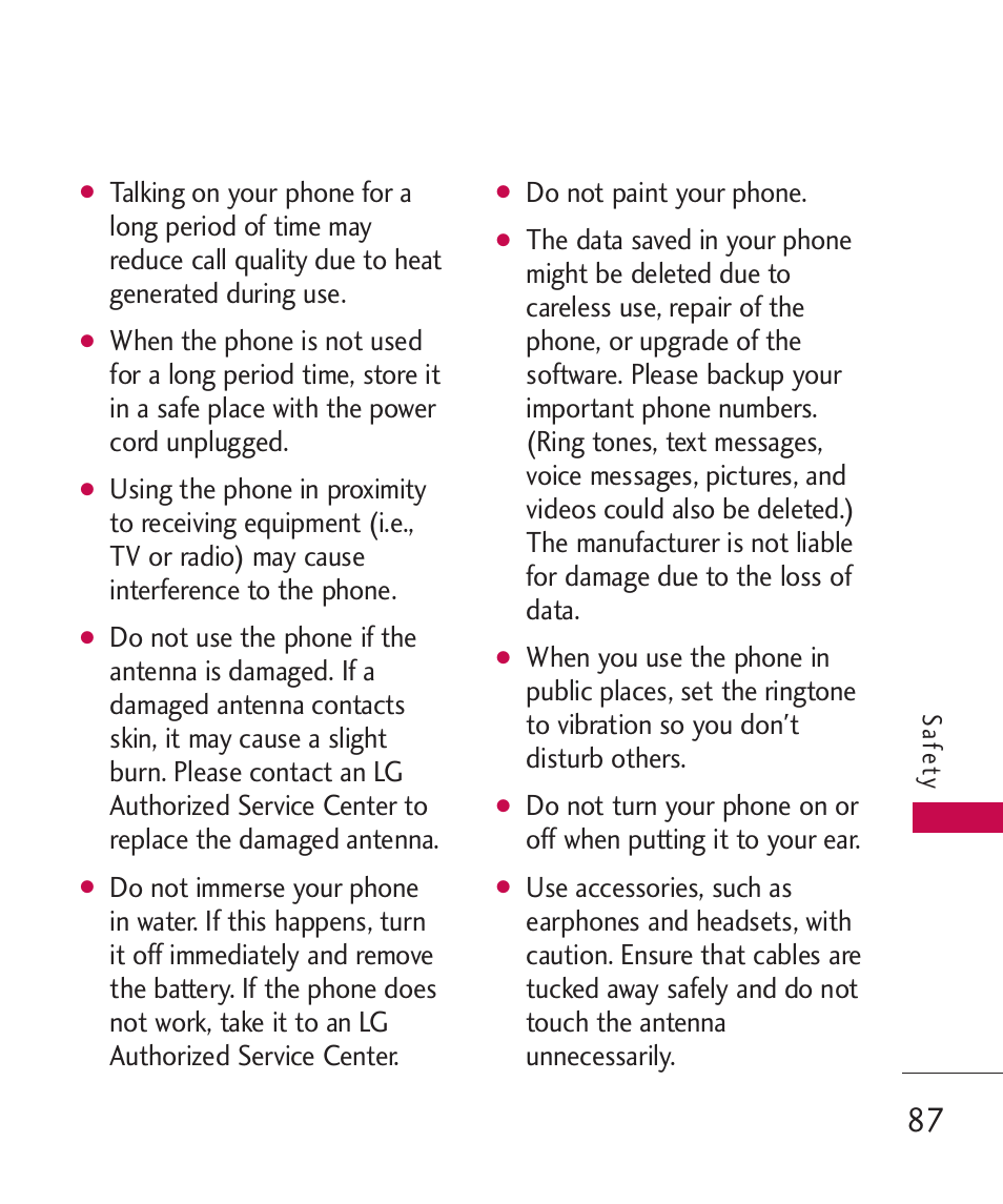 Do not paint your phone | LG AX310 User Manual | Page 89 / 119