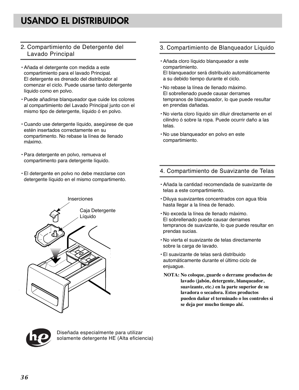 Usando el distribuidor | LG WM2101H User Manual | Page 36 / 72