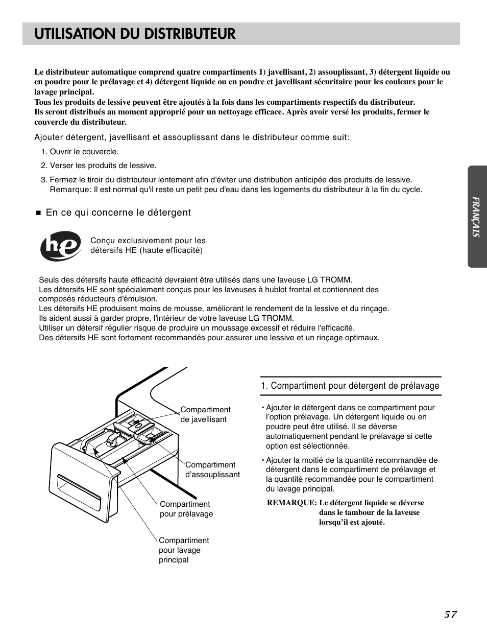 Utilisation du distributeur | LG WM2101H User Manual | Page 57 / 72