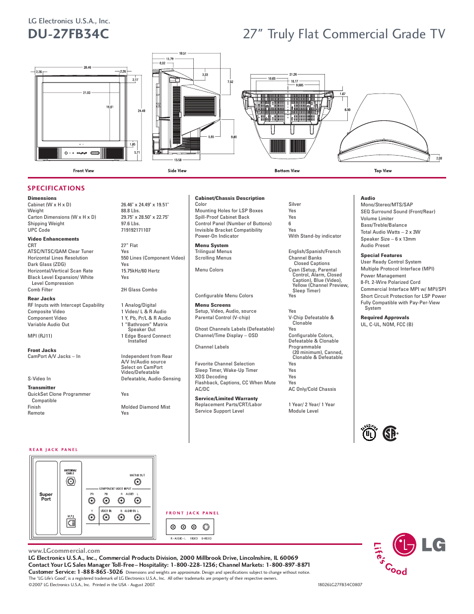 Lg electronics u.s.a., inc, Specifications | LG DU-27FB34C User Manual | Page 2 / 2
