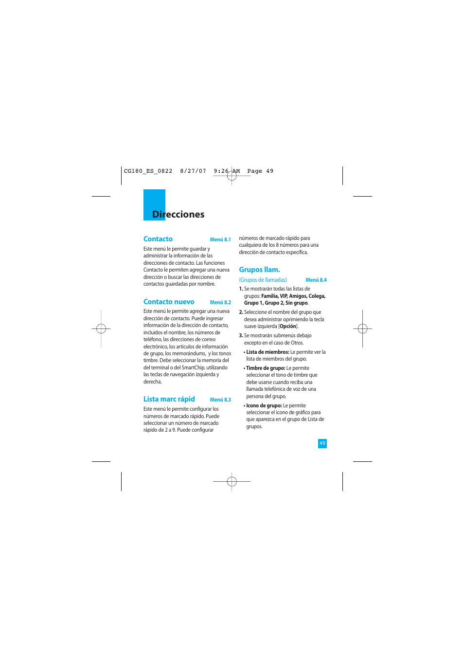 Direcciones | LG CG180 User Manual | Page 139 / 182