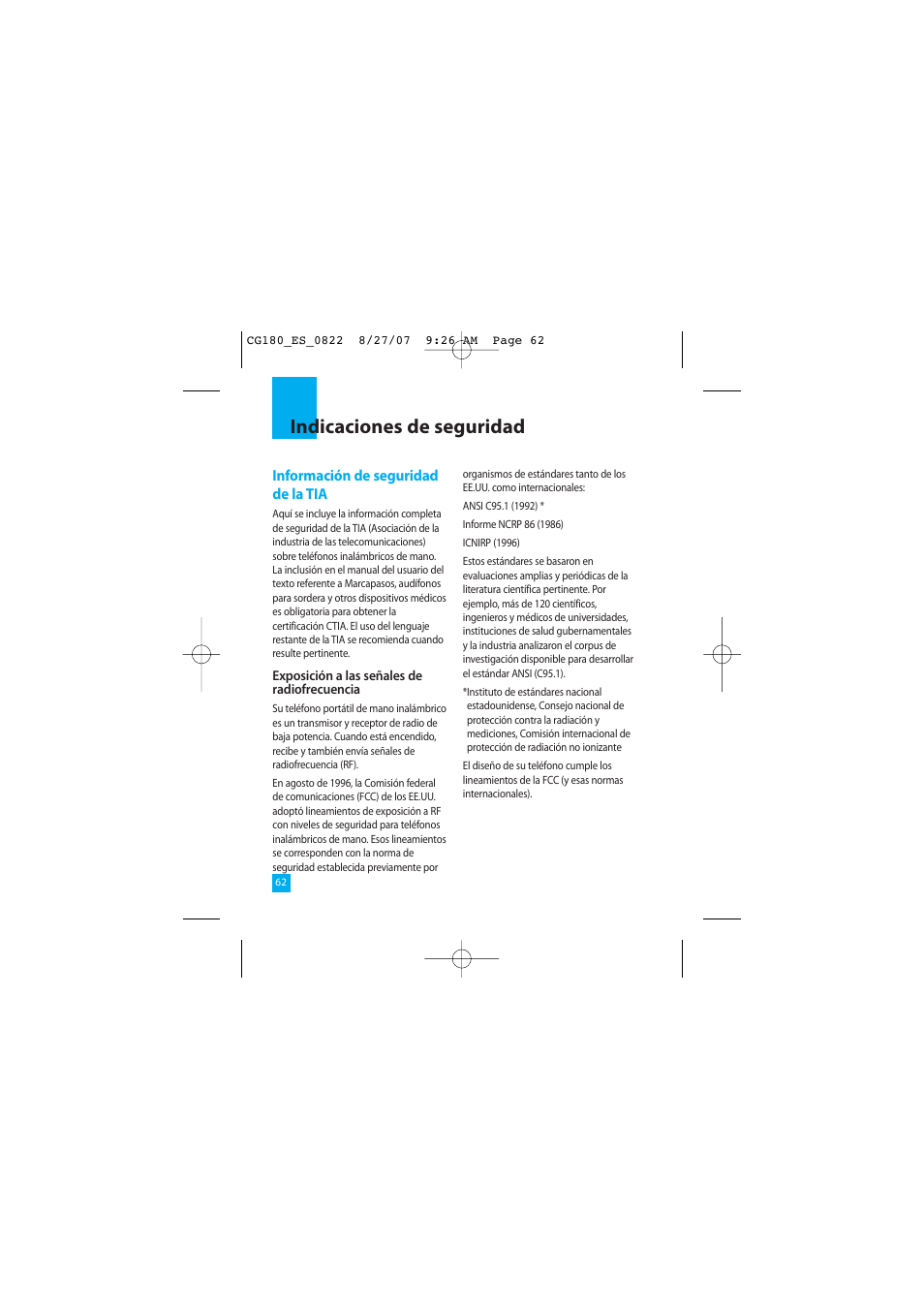 Indicaciones de seguridad | LG CG180 User Manual | Page 152 / 182