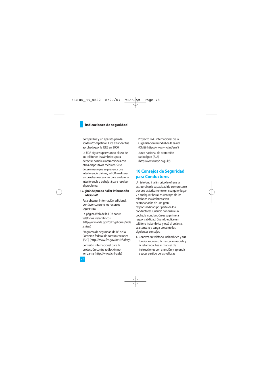 10 consejos de seguridad para conductores | LG CG180 User Manual | Page 168 / 182