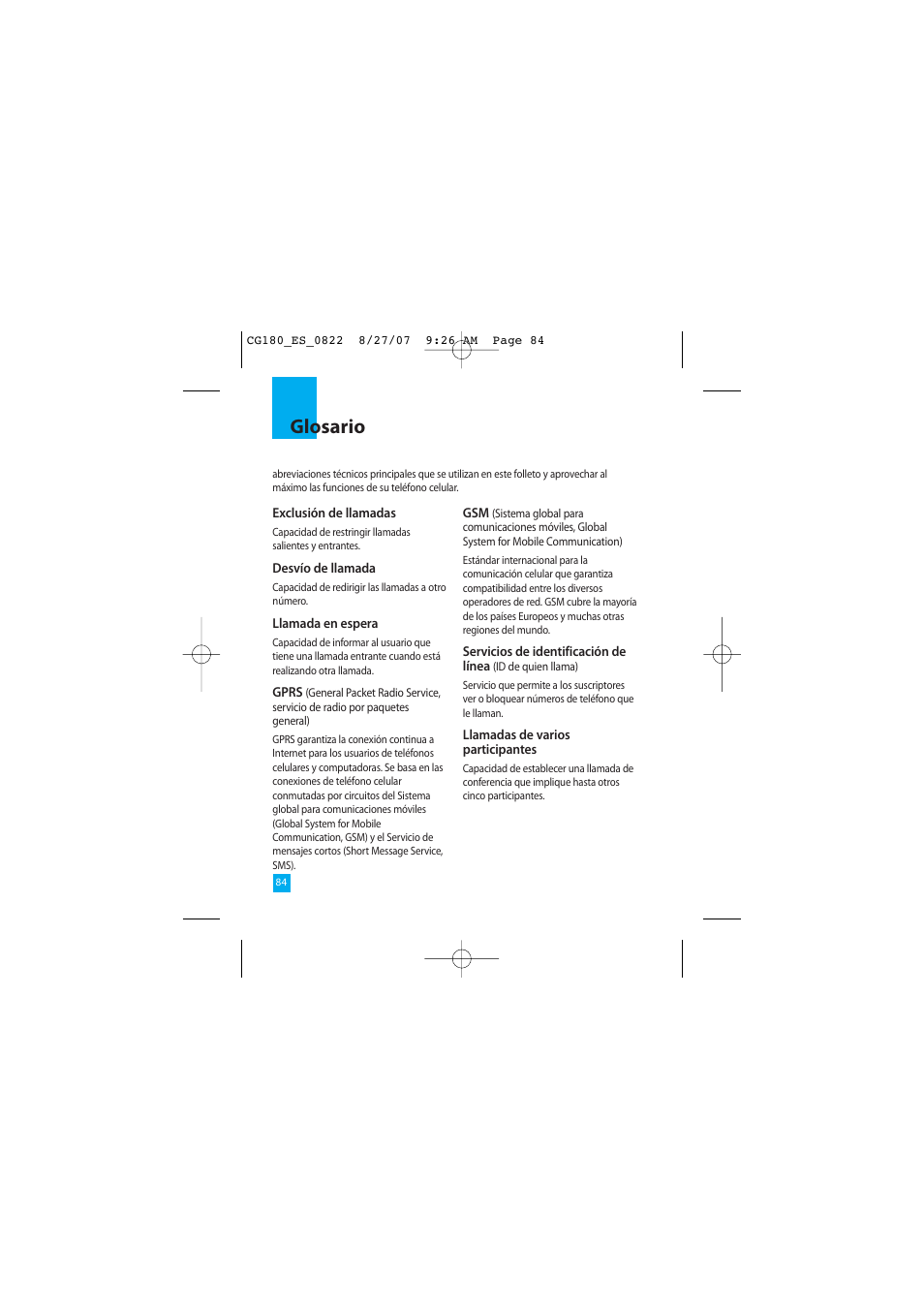 Glosario | LG CG180 User Manual | Page 174 / 182