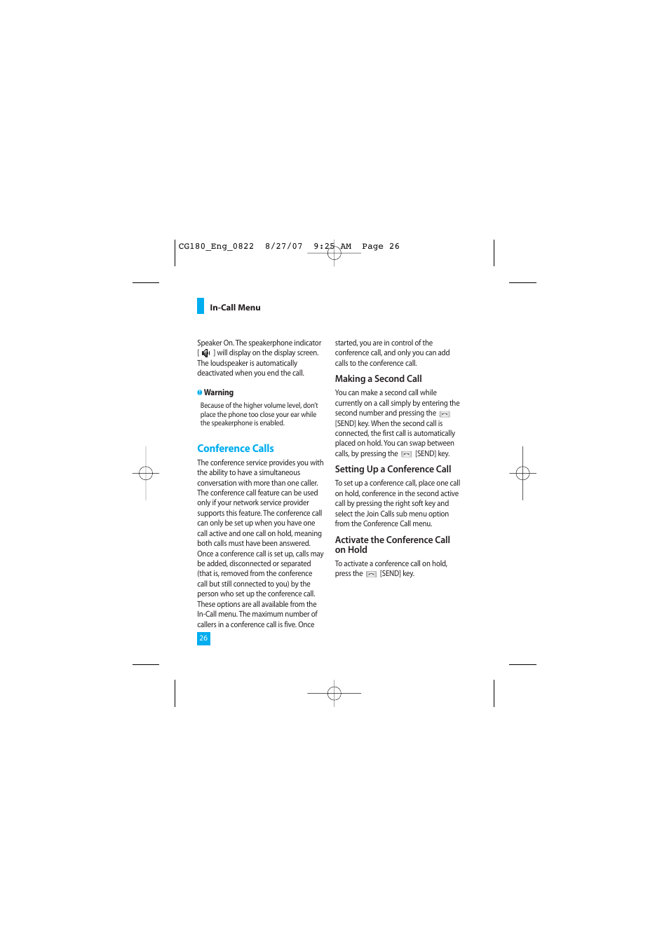 Conference calls | LG CG180 User Manual | Page 30 / 182