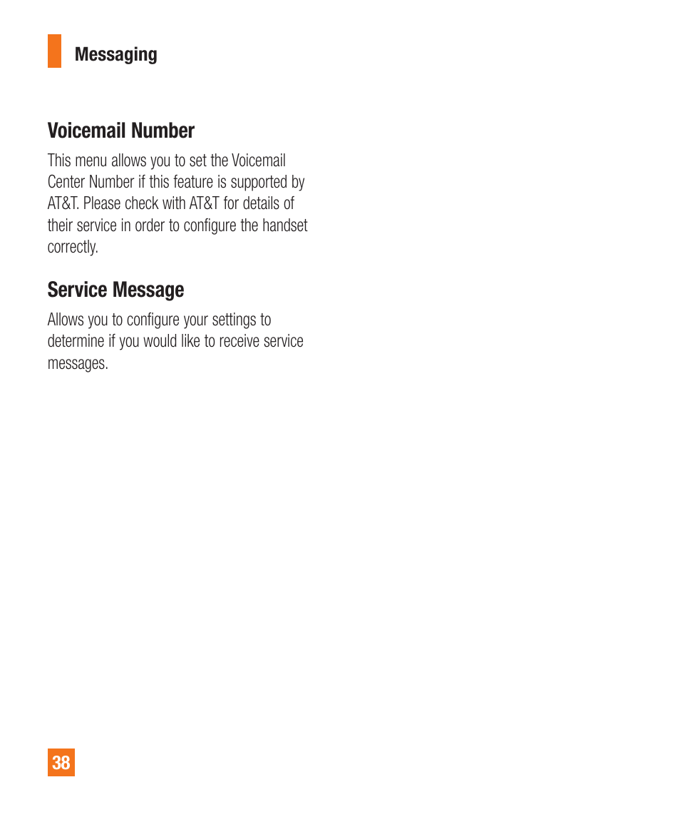 Voicemail number, Service message | LG A340 User Manual | Page 38 / 113