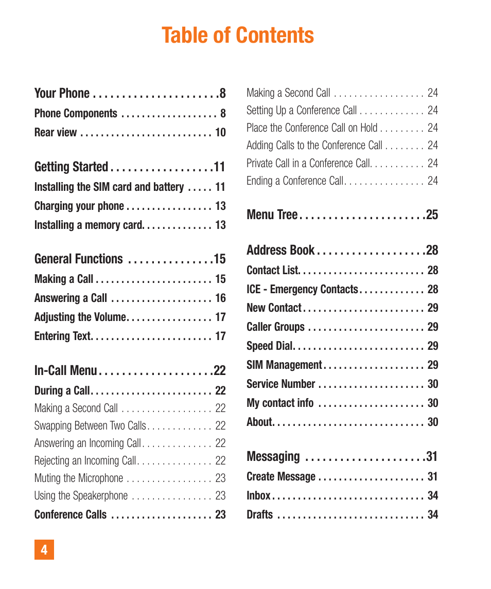 LG A340 User Manual | Page 4 / 113