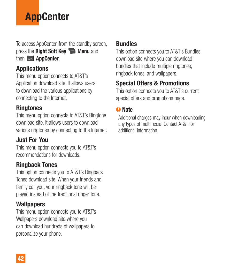 Appcenter | LG A340 User Manual | Page 42 / 113