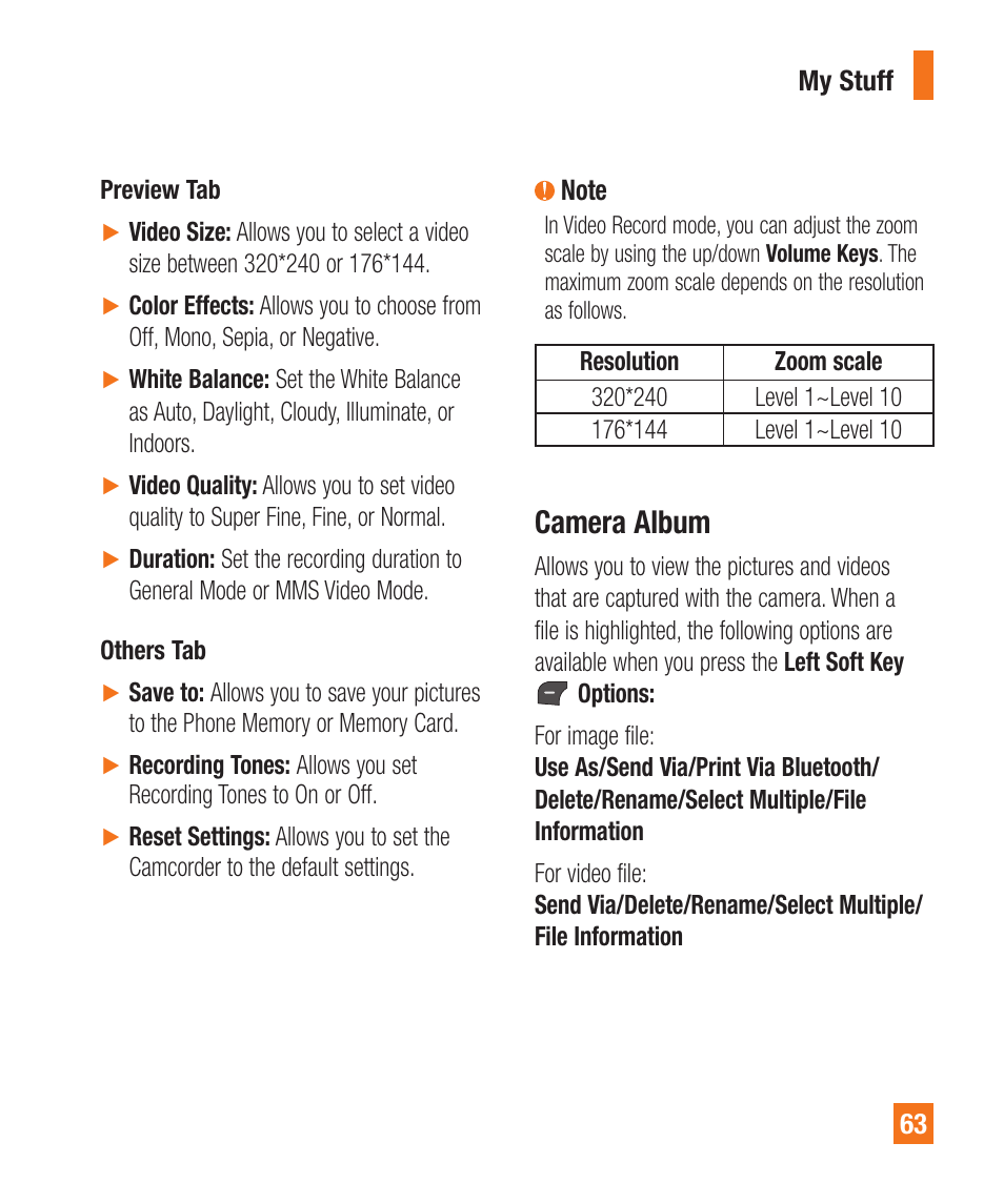 Camera album | LG A340 User Manual | Page 63 / 113