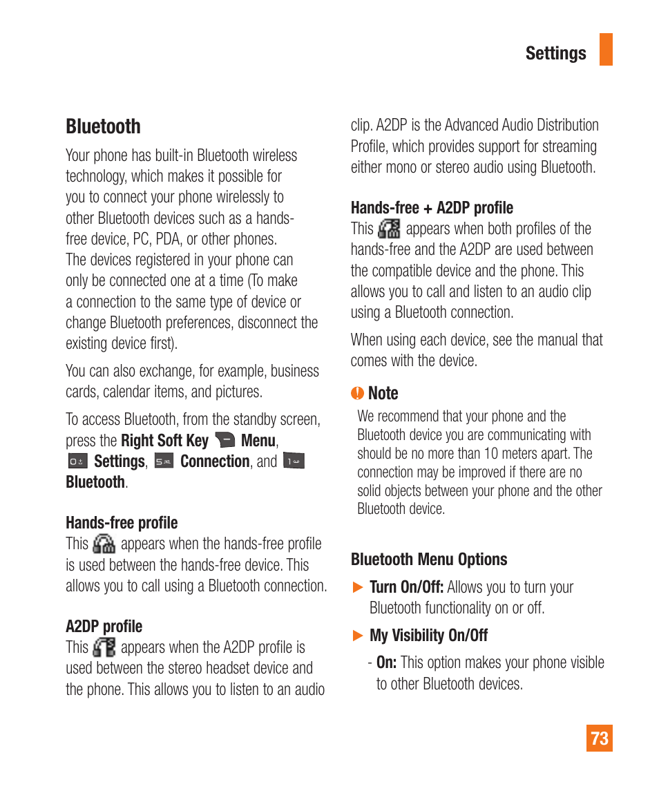 Bluetooth | LG A340 User Manual | Page 73 / 113