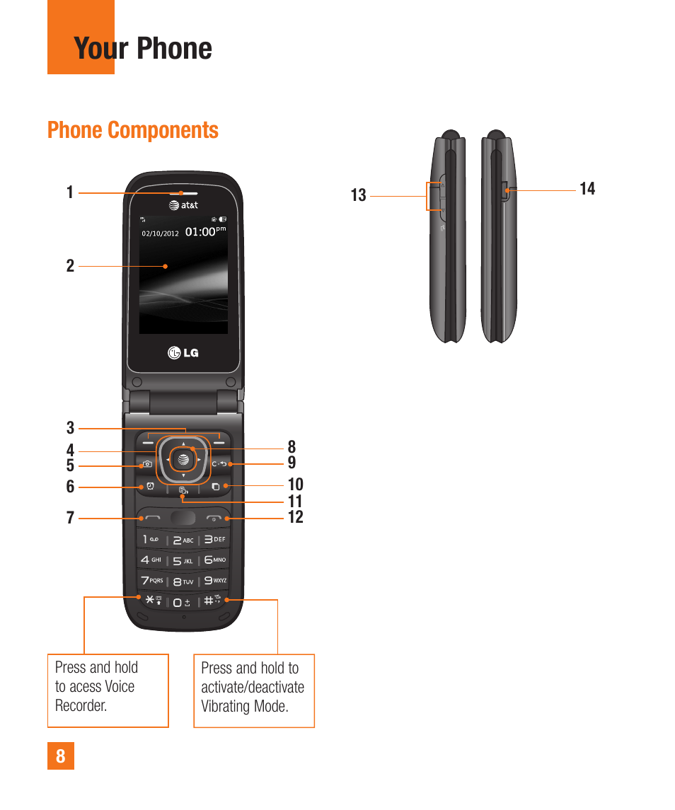 Your phone, Phone components | LG A340 User Manual | Page 8 / 113