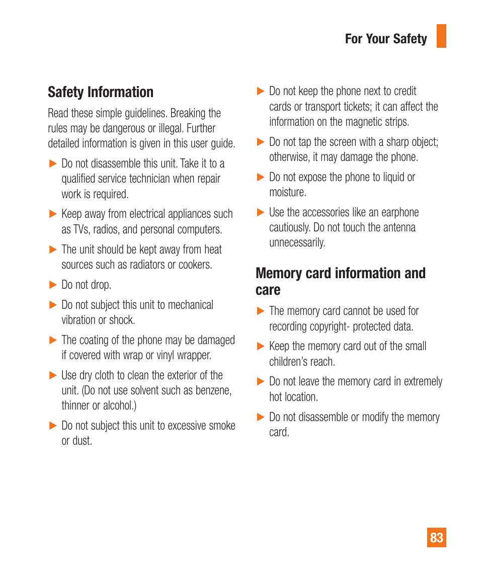 Safety information | LG A340 User Manual | Page 83 / 113