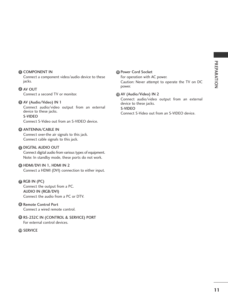 Prep ar a tion | LG 32LC7D User Manual | Page 13 / 94