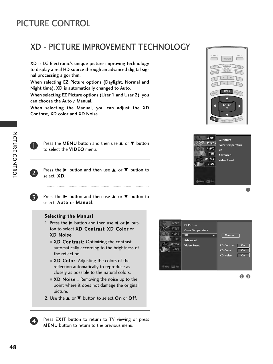 Xd - picture improvement technology, Picture control, Picture contr ol | LG 32LC7D User Manual | Page 50 / 94