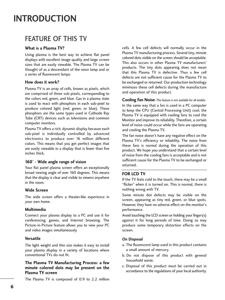 Introduction, Feature of this tv | LG 32LC7D User Manual | Page 8 / 94