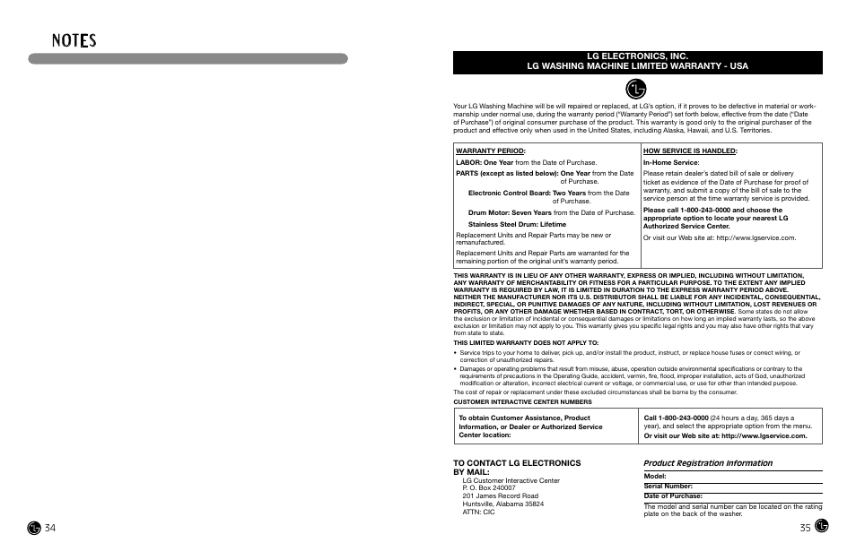 N ot e s | LG WM2688H*MA User Manual | Page 18 / 37