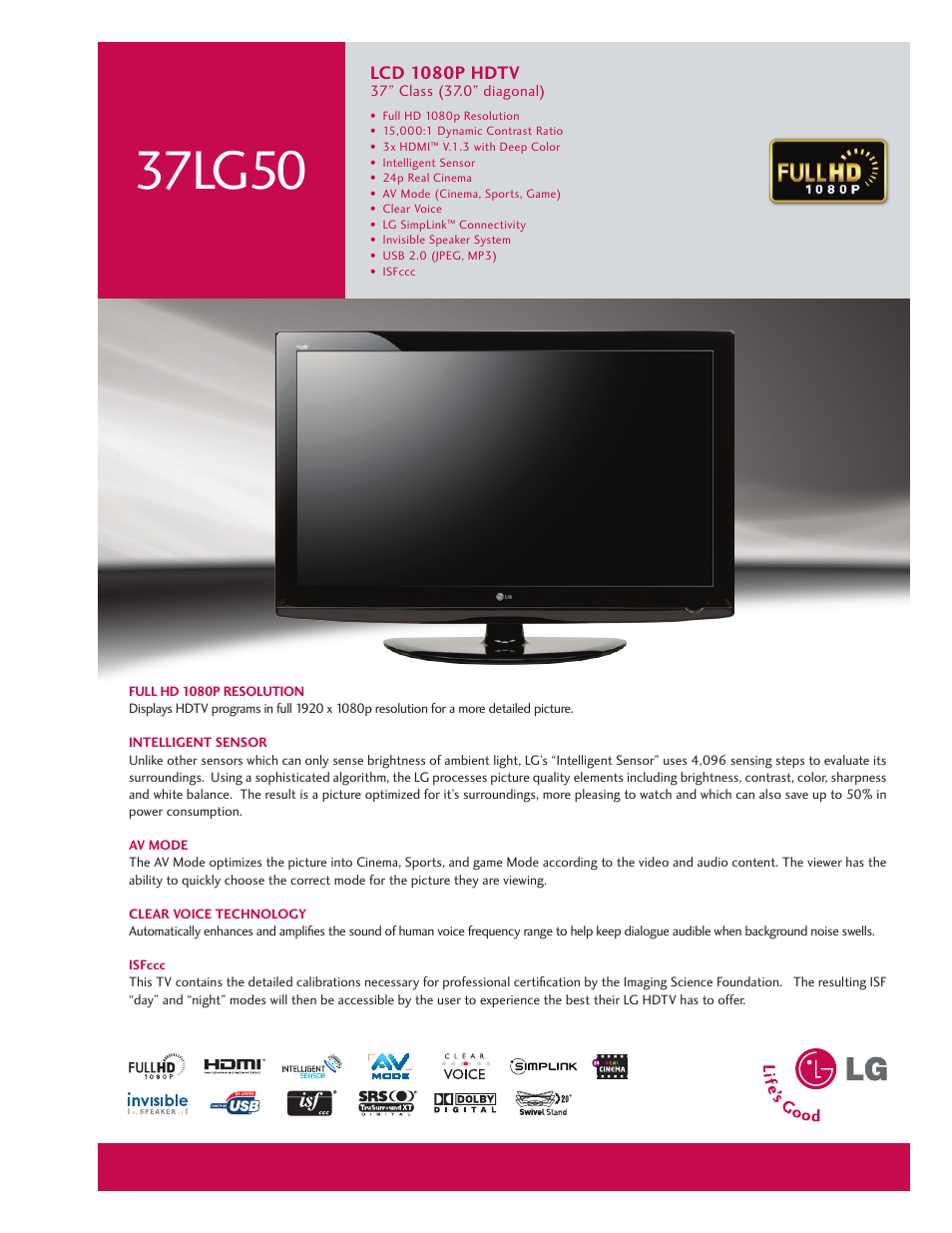 LG 37LG50 User Manual | 2 pages