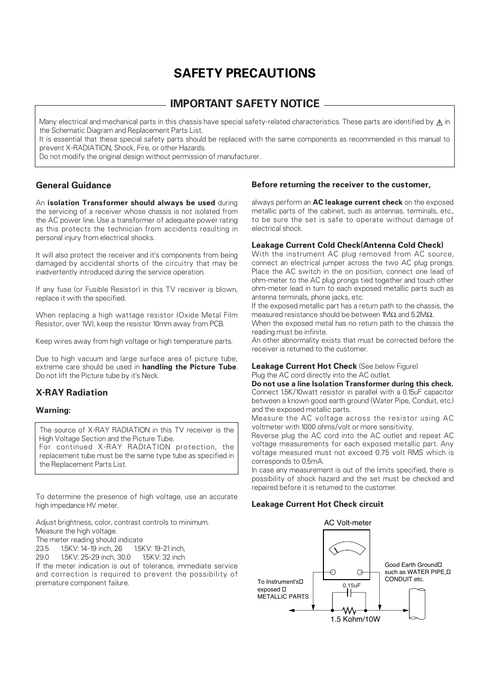 Safety precautions, Important safety notice | LG RT-21FA35R/RX/V/VX User Manual | Page 3 / 29