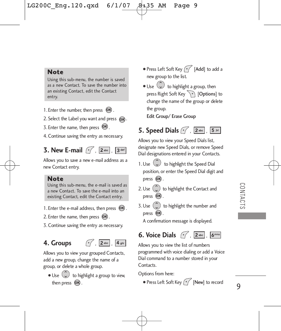 New e-mail, Groups, Speed dials | Voice dials | LG 200C User Manual | Page 11 / 39