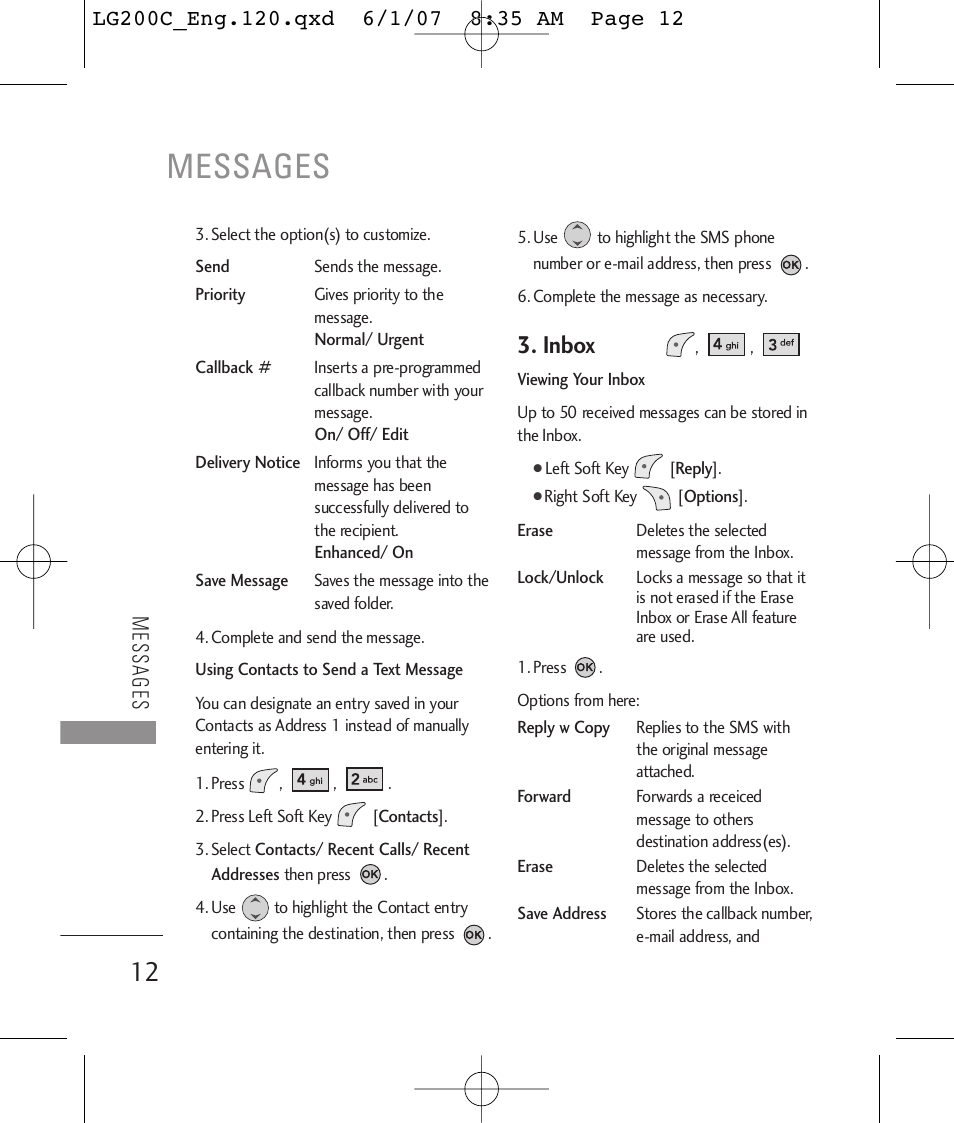 Messages, Inbox | LG 200C User Manual | Page 14 / 39