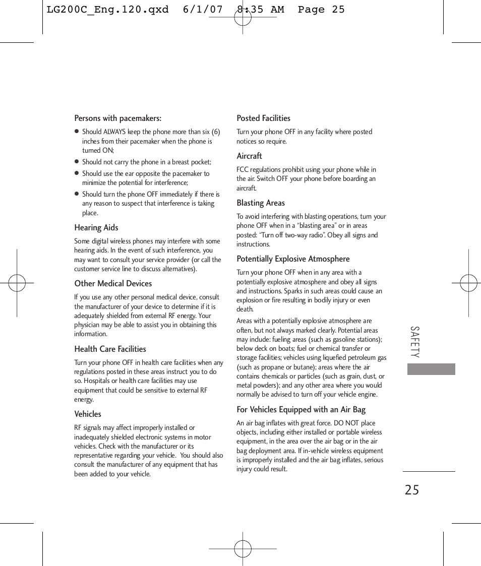 Safety | LG 200C User Manual | Page 27 / 39