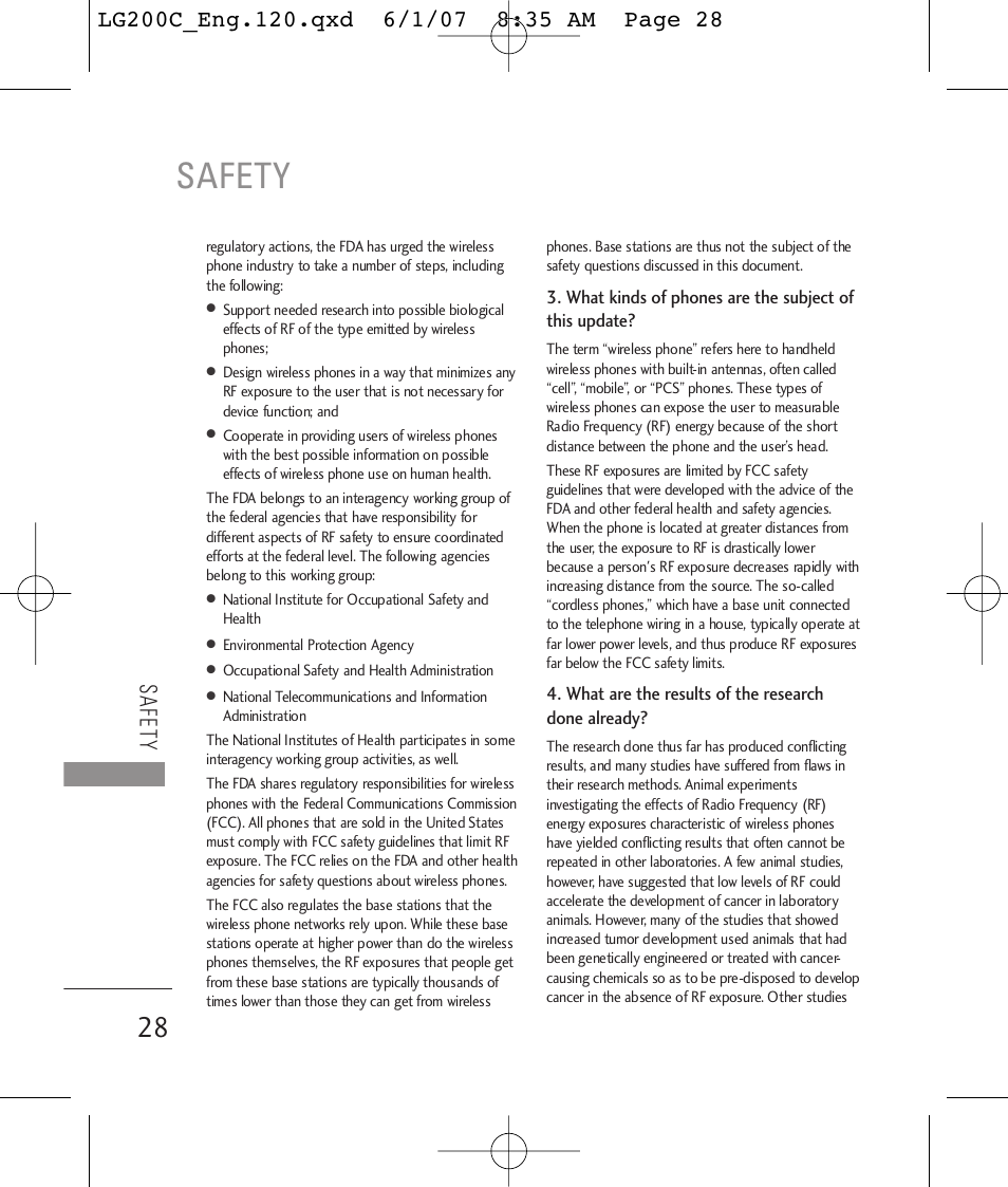 Safety | LG 200C User Manual | Page 30 / 39