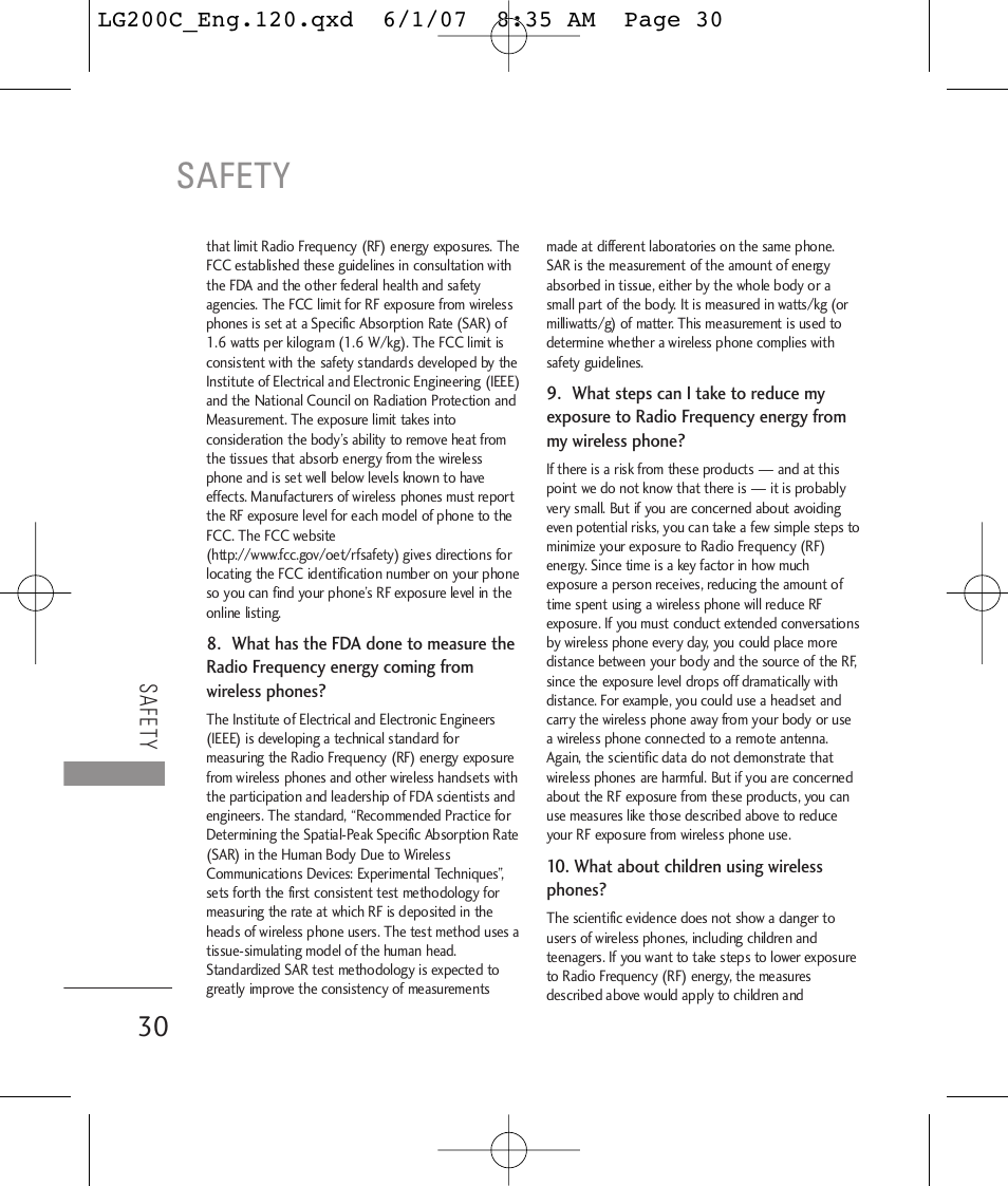 Safety | LG 200C User Manual | Page 32 / 39