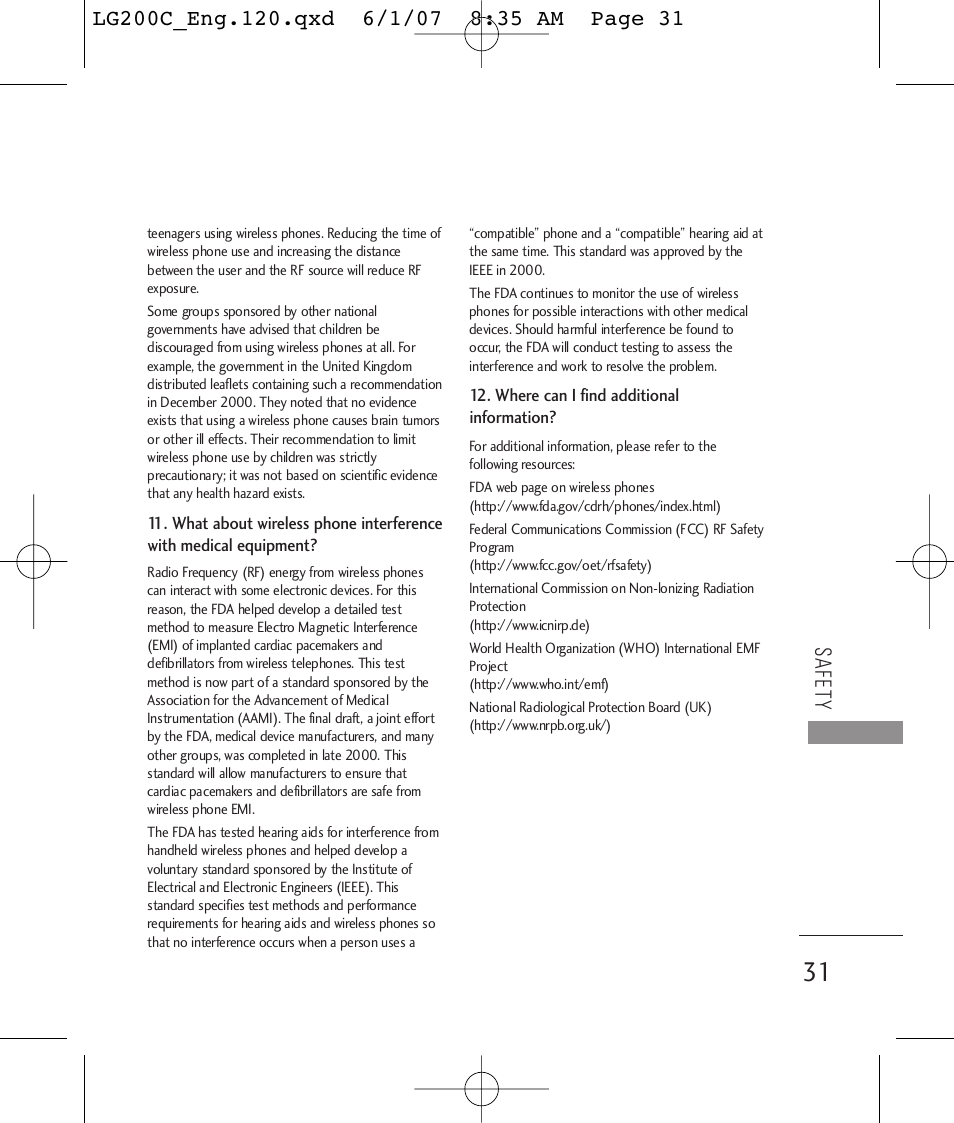 Safety | LG 200C User Manual | Page 33 / 39