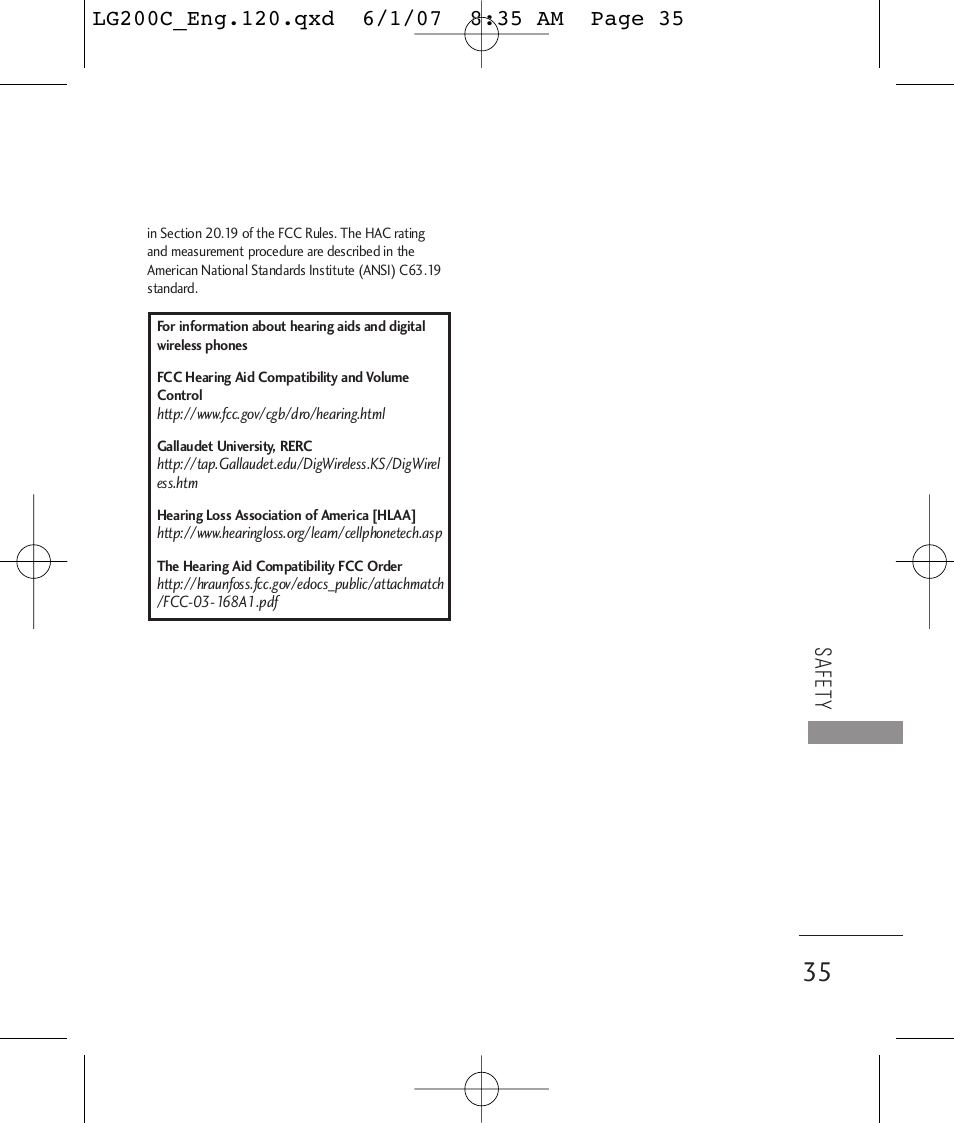 Safety | LG 200C User Manual | Page 37 / 39