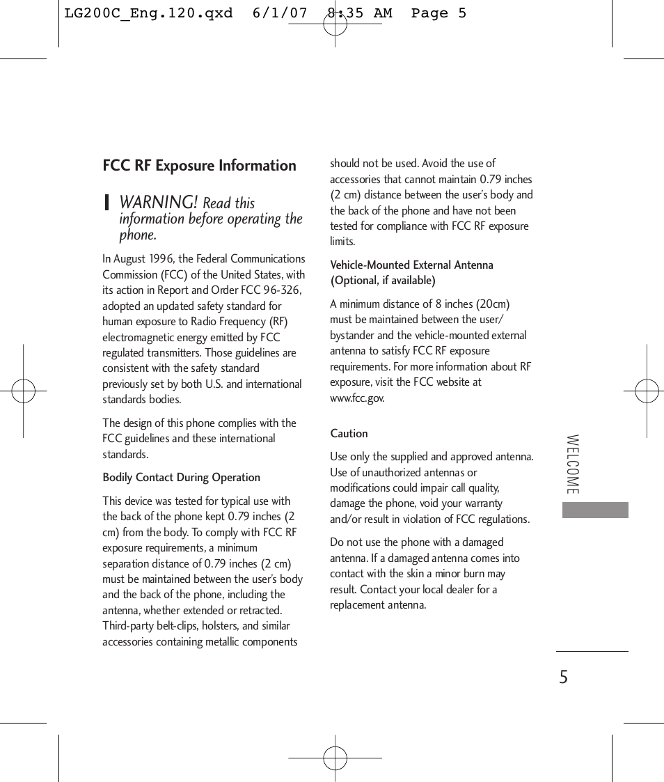 Warning | LG 200C User Manual | Page 7 / 39