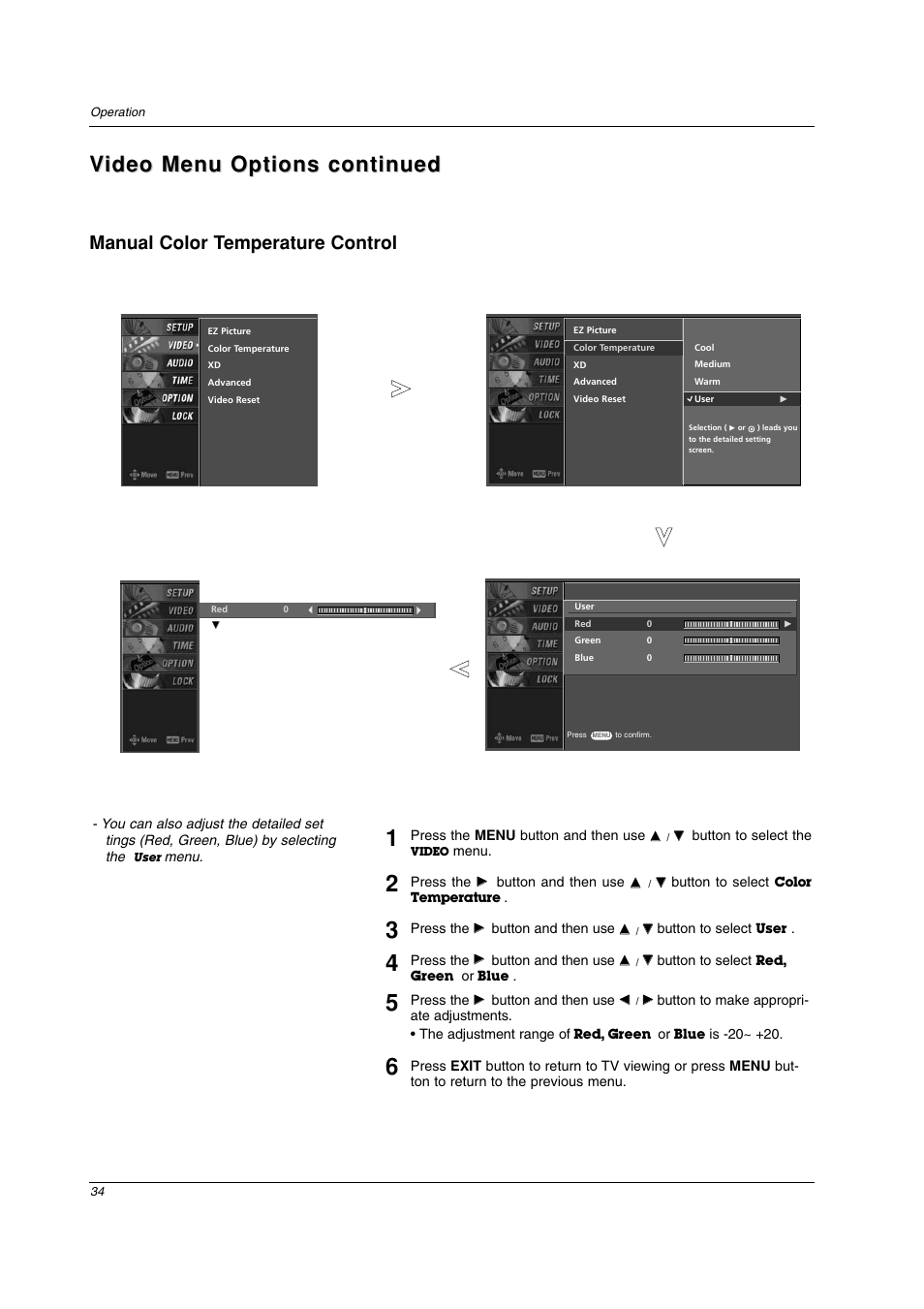 Manual color temperature control | LG 26LC2D User Manual | Page 34 / 64