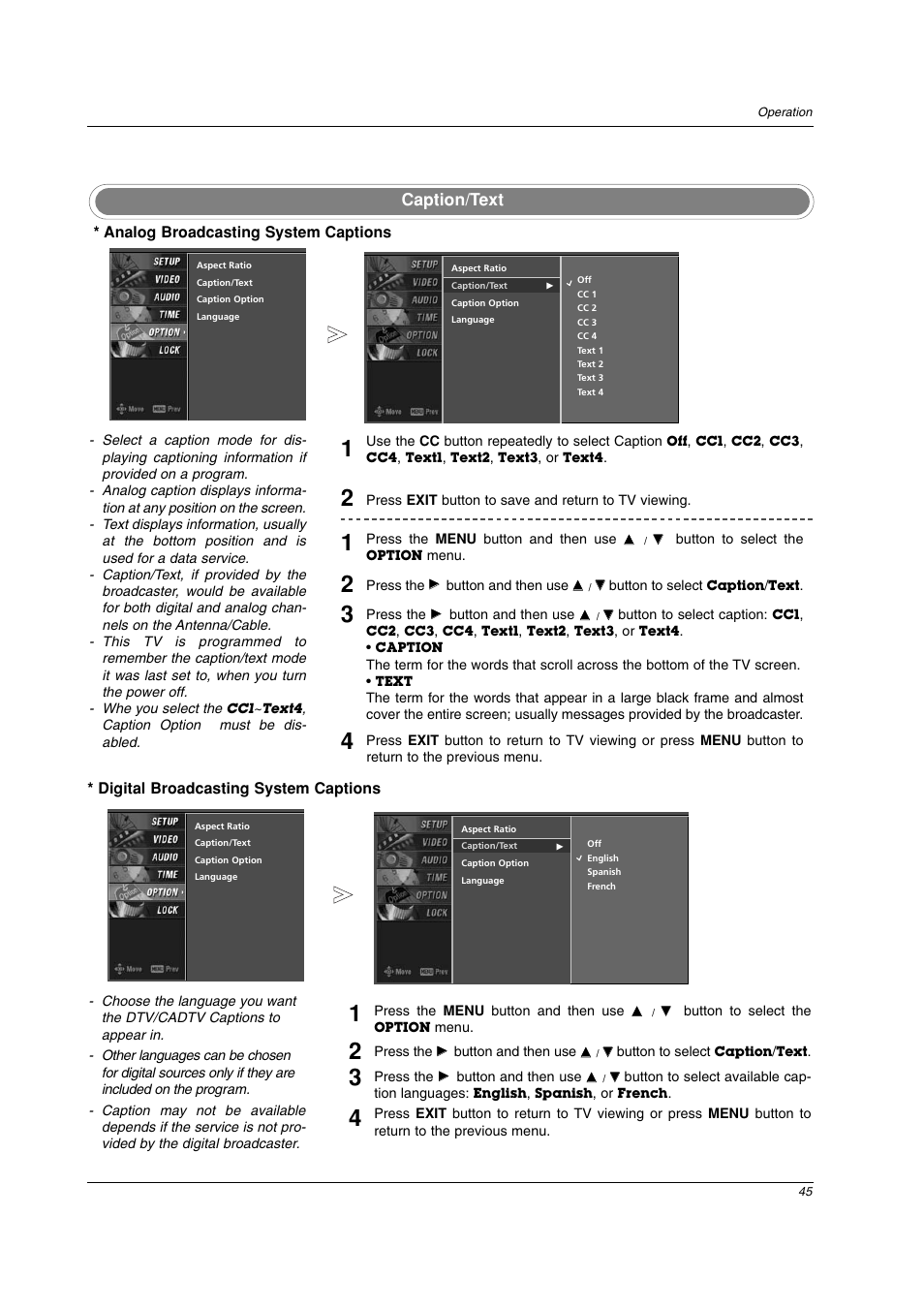 Caption/text | LG 26LC2D User Manual | Page 45 / 64