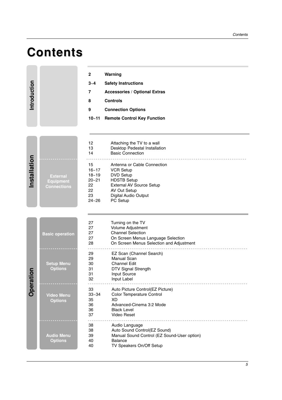 LG 26LC2D User Manual | Page 5 / 64