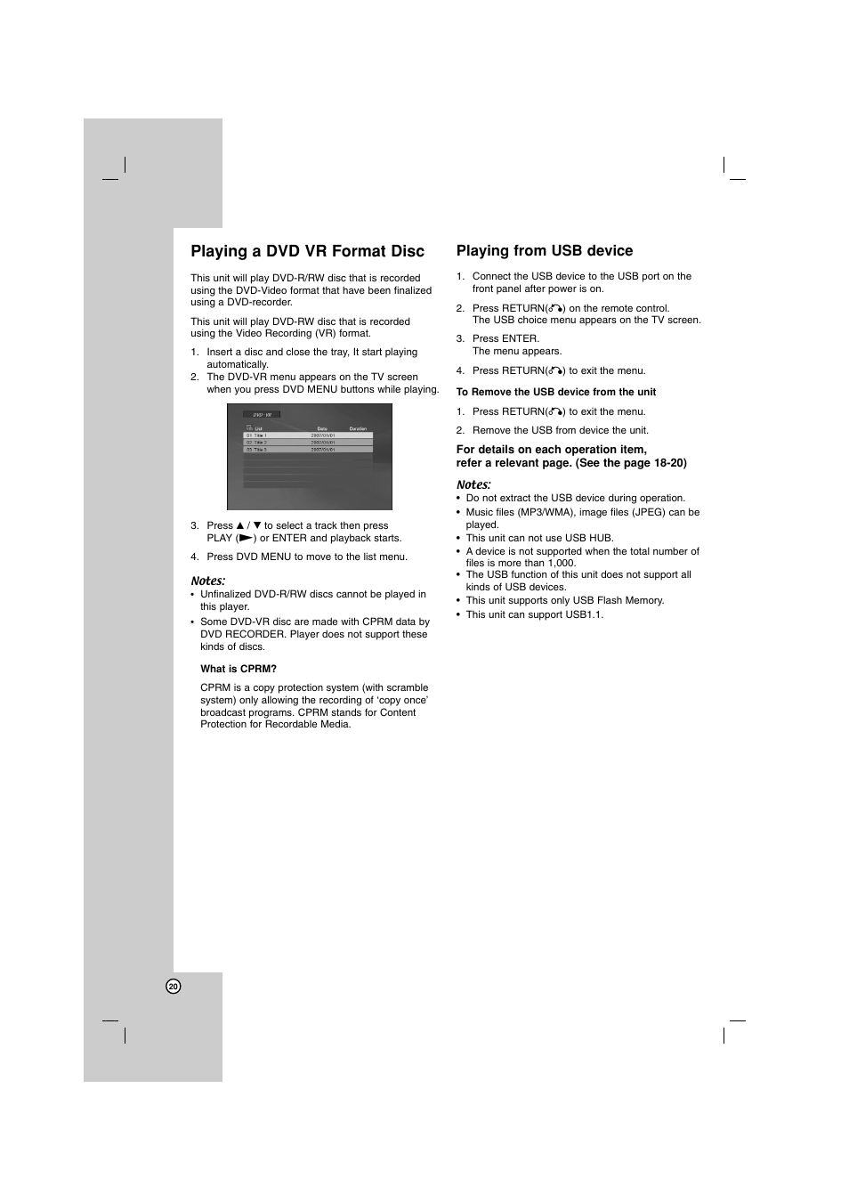 Playing a dvd vr format disc, Playing from usb device | LG DN788 User Manual | Page 20 / 24