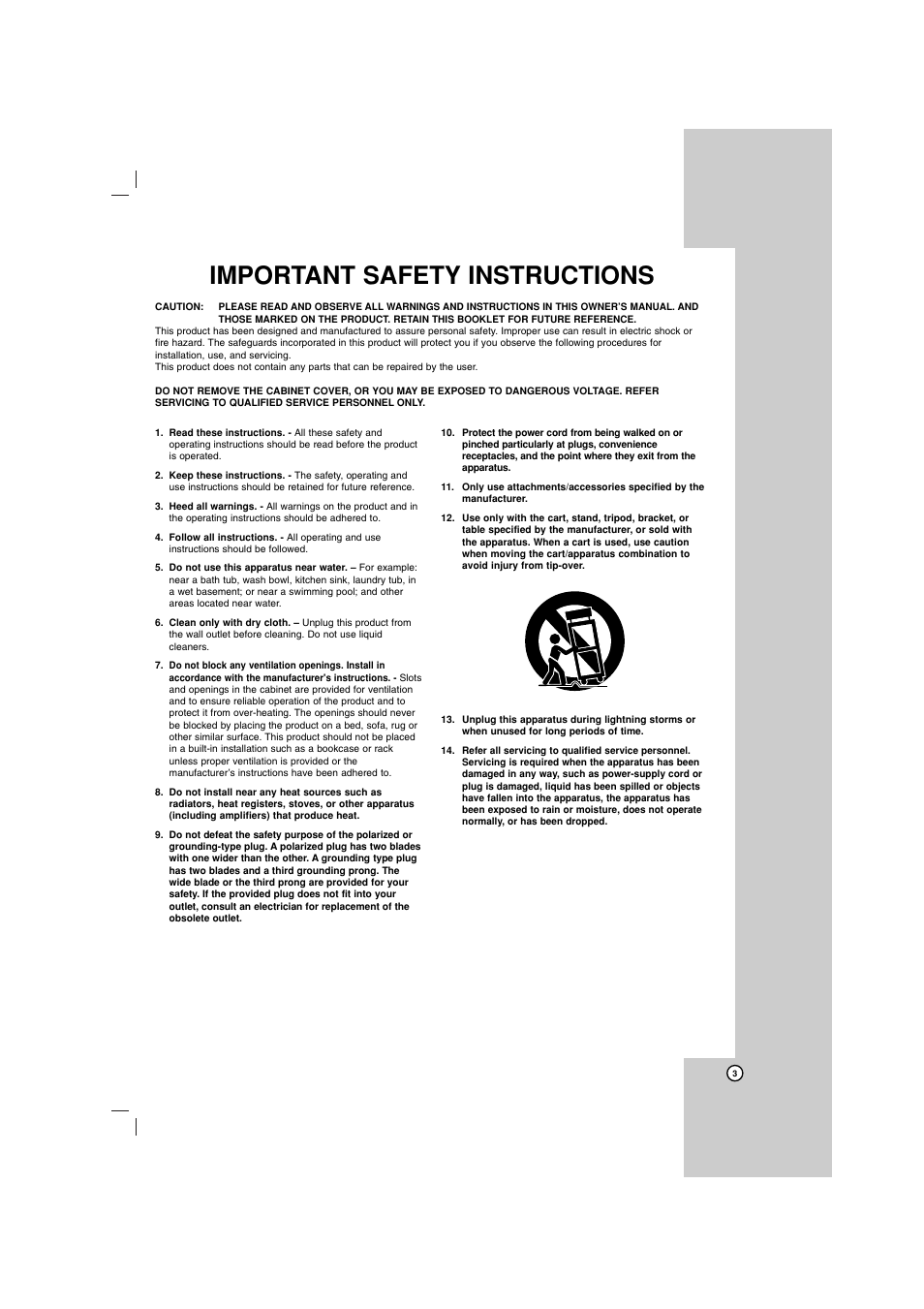 Important safety instructions | LG DN788 User Manual | Page 3 / 24