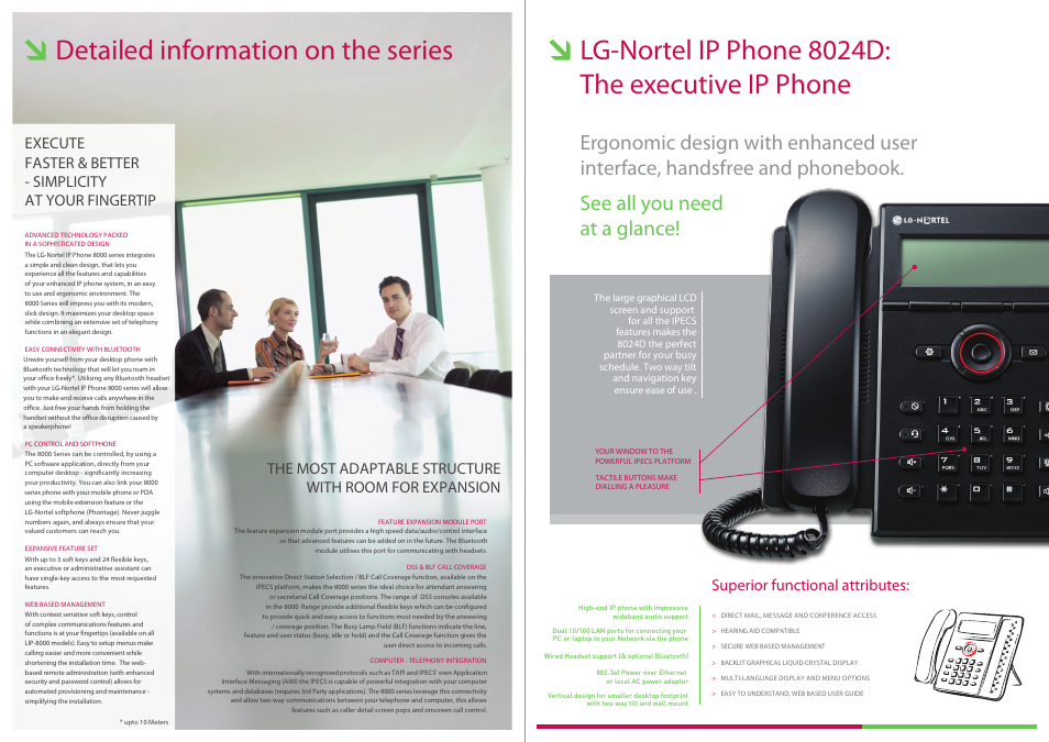 Lg-nortel ip phone 8024d: the executive ip phone, Detailed information on the series, Superior functional attributes | LG Pure IP IPECS Platform SERIES IP PHONES LIP-8000 User Manual | Page 6 / 8