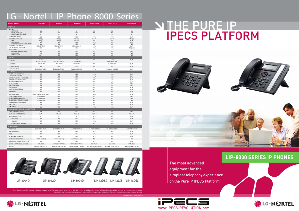 The pure, Ip ipecs platform, Lg - nortel | L ip phone 8000 series, Lip-8000 series ip phones | LG Pure IP IPECS Platform SERIES IP PHONES LIP-8000 User Manual | Page 8 / 8